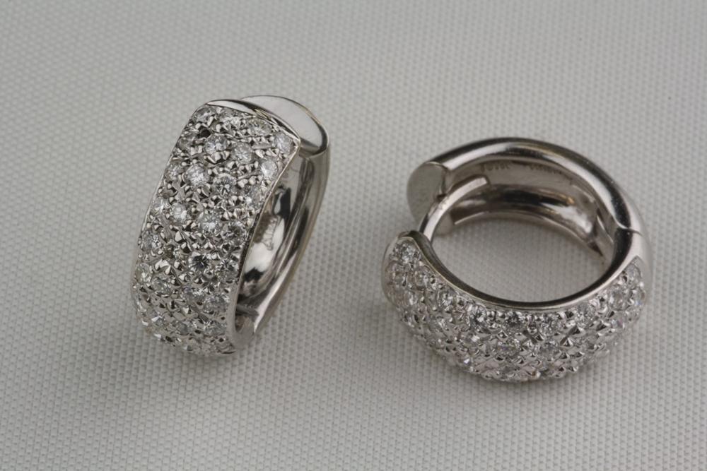 Pre Owned Diamond Reversible Huggie Style Earrings In 18 Karat Pre Owned Diamond Reversible Huggie Style Earrings 18