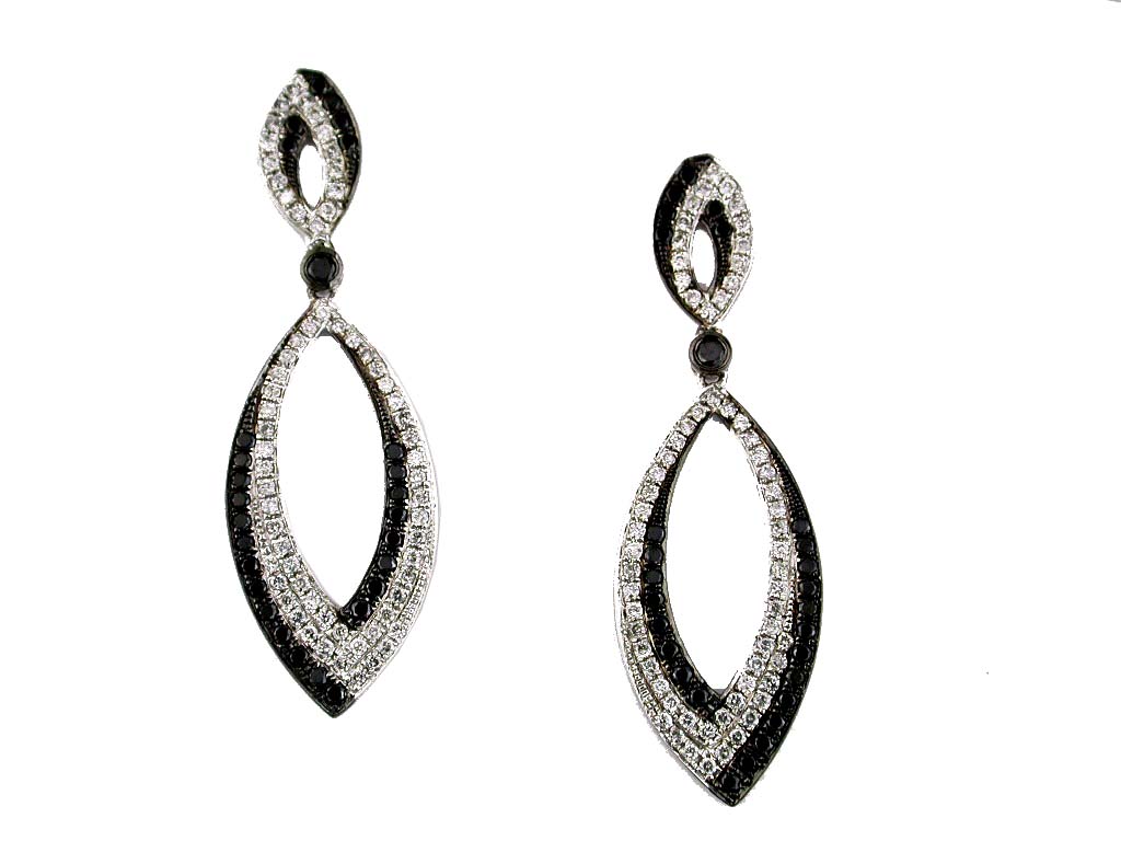 14 Karat White Gold Black Diamond Dangle Earrings