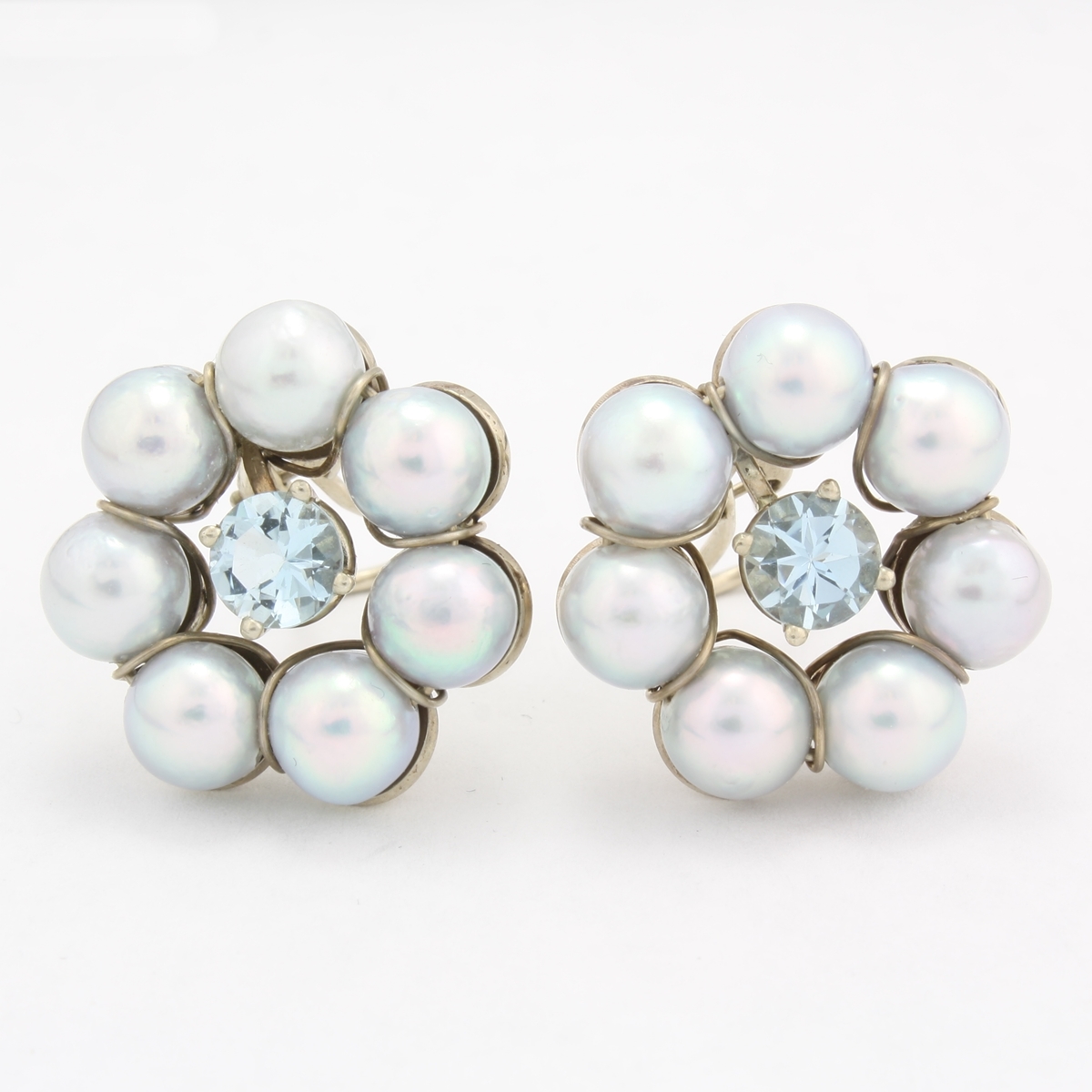 Pre Owned Pearl Aquamarine Clip On Earrings