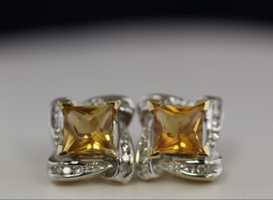 Pre-owned 14K Citrine and Diamond Earrings