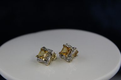 Pre-owned 14K Citrine and Diamond Earrings