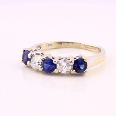 14K White Gold Pre-owned Sapphire and Diamond Wedding Band
