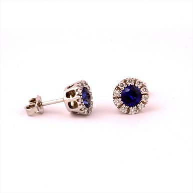 Pre-Owned 18K White Gold Sapphire and Diamond Earrings