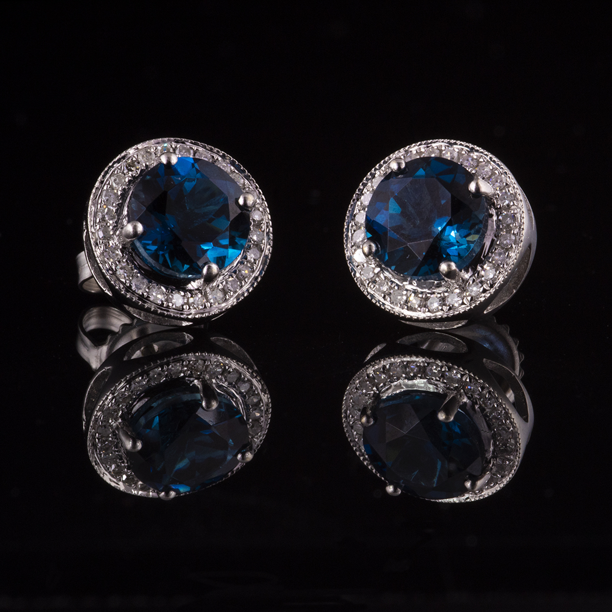 Pre-owned 14k White Gold Blue Topaz and Diamond Earrings