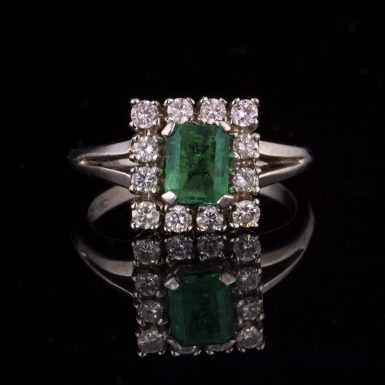 Pre-owned 14k White Gold Emerald and Diamond Ring