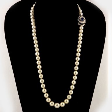 Pre-owned 18K Pearl, Synthetic Sapphire and Diamond Necklace