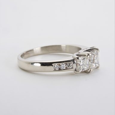 14K White Gold Three-Stone Diamond Ring