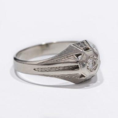 Vintage Men's Dome Style Diamond Ring in 18k White Gold