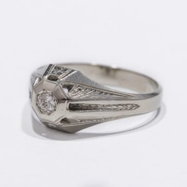 Vintage Men's Dome Style Diamond Ring in 18k White Gold