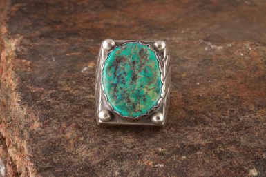 Pre-Owned Native American, Signed, Silver Ring with Turquoise