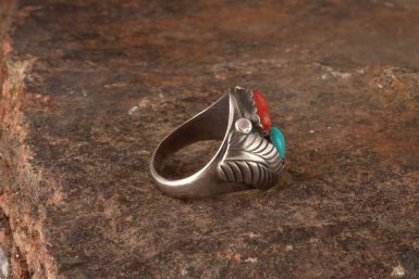 Pre-Owned Native American, Sterling Silver, Turquoise and Coral Ring
