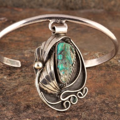 Pre-Owned Native American, Sterling Silver Bracelet, with Turquoise, Designed and Made by Justin Mouie-Navajo