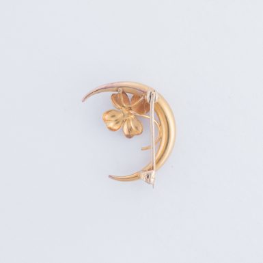 Victorian 14K Moon and Flower Pin