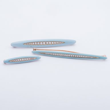 Vintage 14K 3-Piece Blue Enamel and Pearl Pins