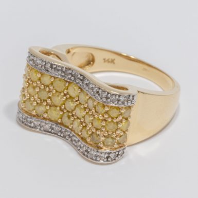 Pre-Owned 14K White and Yellow Diamond Ribbon Ring