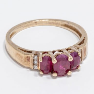 Pre-Owned 14K 3- Ruby Ring with Diamonds