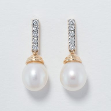 14k Pearl and Diamond Drop Style Earrings