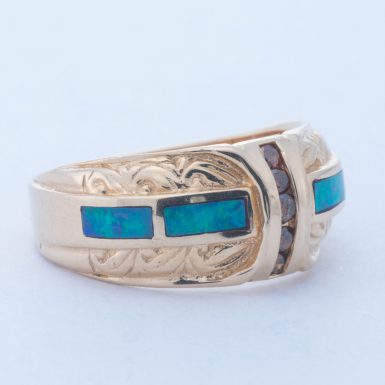 Pre-Owned 14K Synthetic Opal & Diamond Inlay Ring