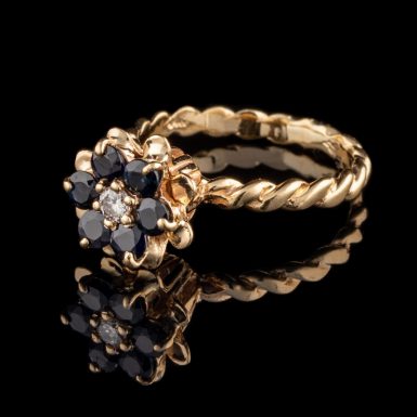 Pre-Owned 14K Sapphire and Diamond Flower Ring
