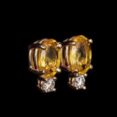 14K Yellow Sapphire and Diamond Stud Earrings