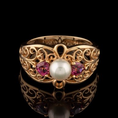Pre-Owned 10K Pearl and Topaz Ring