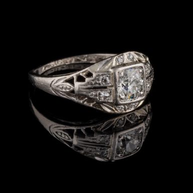 Art Deco .72 Carat Total Weight Diamond and Filigree Platinum Dinner Ring