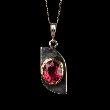 Pre-Owned Sterling Silver Tourmaline Pendant on Chain