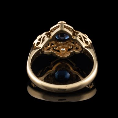 14K Sapphire Filigree Ring with Diamonds