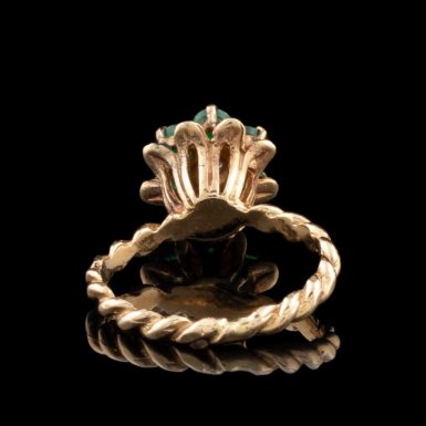 Pre-Owned 14K Emerald and Diamond Flower Ring