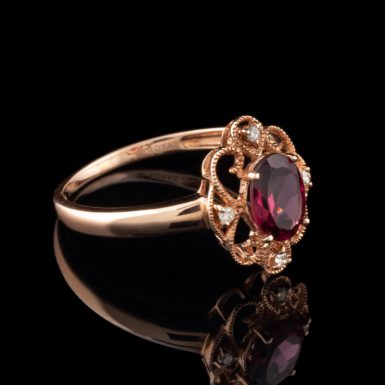 14K Rose Gold Rhodolite Garnet and Diamond Ring