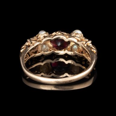 Pre-Owned 14K Garnet and Pearl Open Filigree Ring