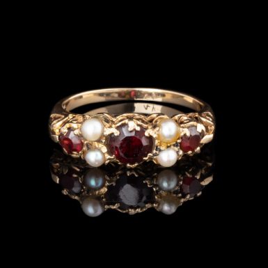 Pre-Owned 14K Garnet and Pearl Open Filigree Ring