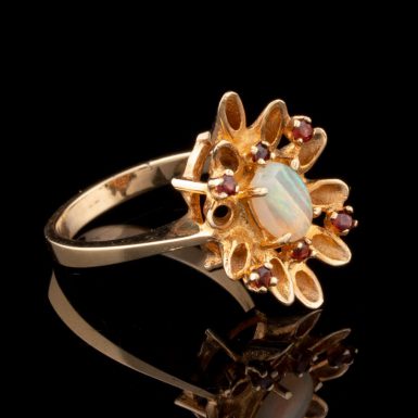 Pre-Owned Opal and Garnet Flower Ring