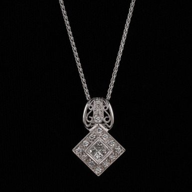 Pre-Owned 14K Diamond Pendant on 18 inch Wheat Chain