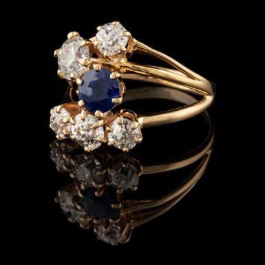 Vintage Diamond and Sapphire Ring in 14K Free-Form Setting