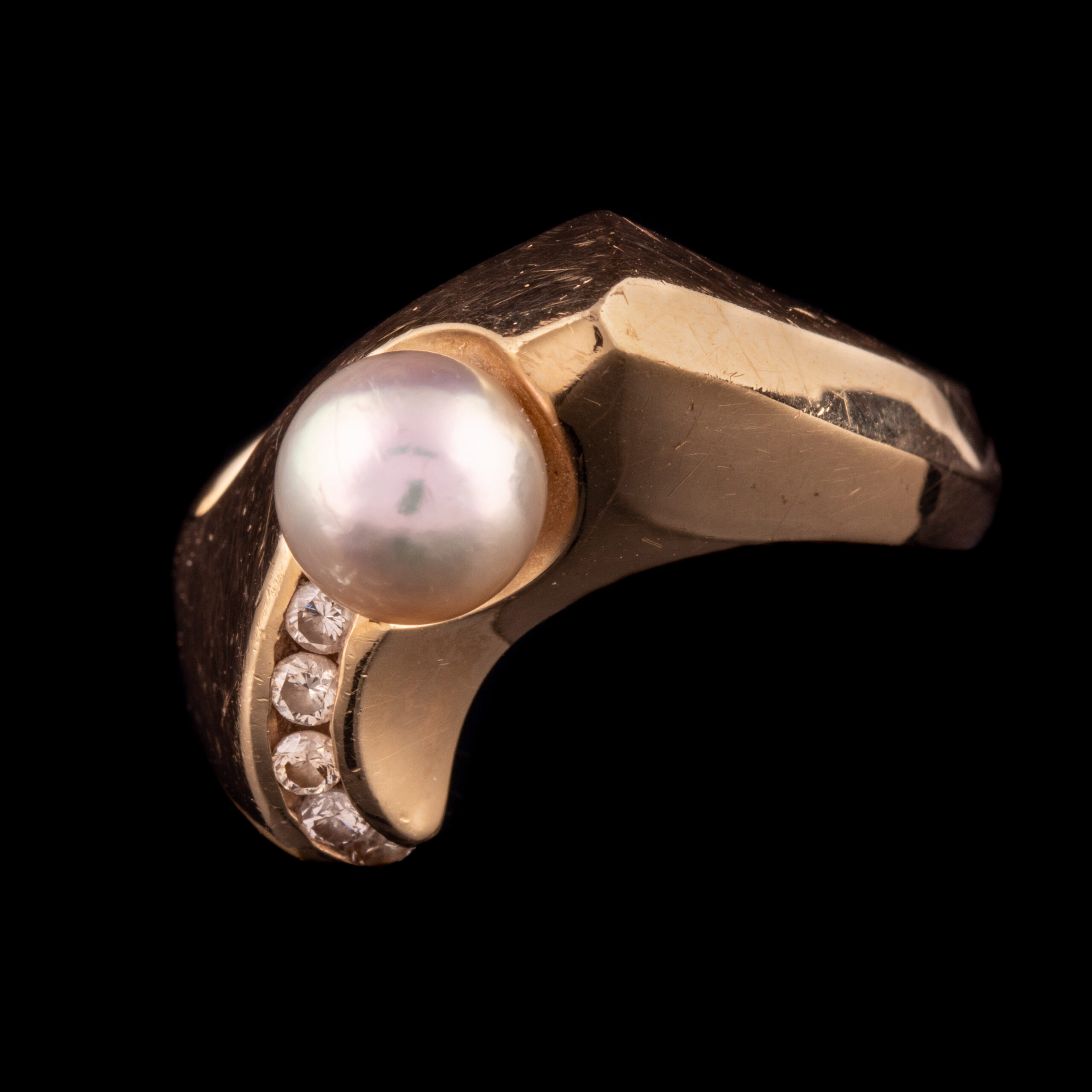 Vintage 14K Grey Pearl and Diamond Ring