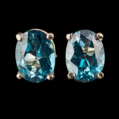 London Blue Topaz Stud Earrings in 14K Gold