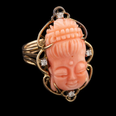 Pre-Owned 14K Ms. Buddha Coral Ring with Diamonds