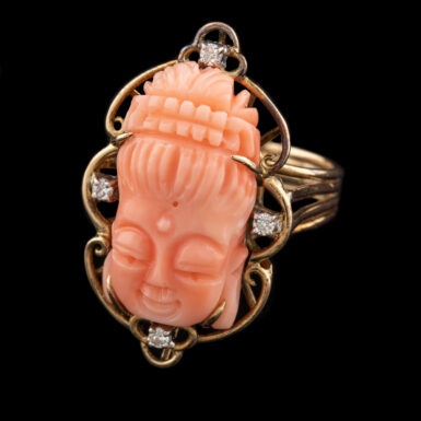 Pre-Owned Ms. Buddha Coral Ring with Diamonds