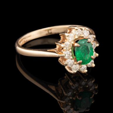Pre-Owned 14K Emerald and Diamond Halo Design Ring