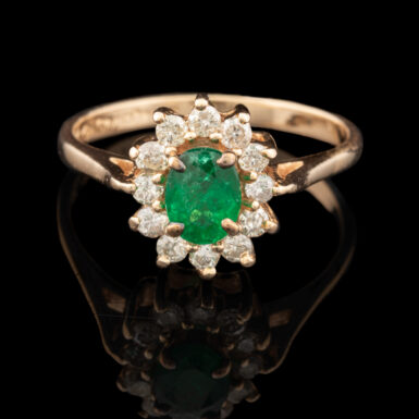 Pre-Owned 14K Emerald and Diamond Halo Design Ring