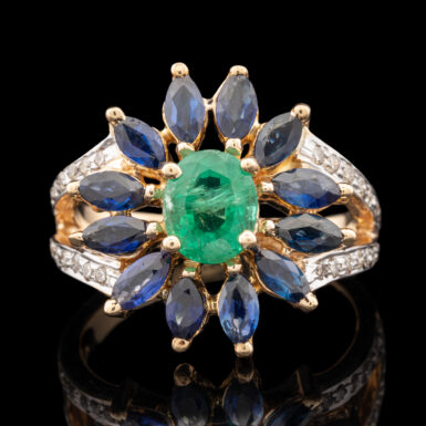 Pre-Owned Emerald Sapphire and Diamond Ring in 14K