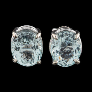 14K Aquamarine Oval Cut Stud Earrings