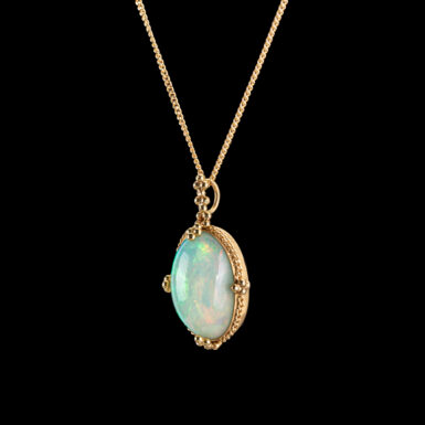 Pre-Owned 18k Flame Opal Pendant on Adjustable Chain
