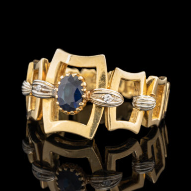 Pre-Owned 18K Sapphire and Diamond Open Link Ring