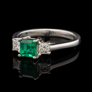 Platinum Ring with .77 Carat Emerald and Diamonds