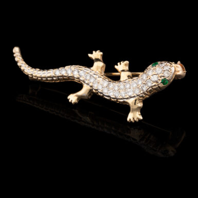 Pre-Owned Diamond & Emerald Salamander Pin