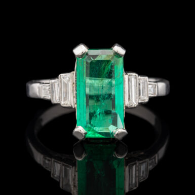 Vintage Emerald And Diamond Platinum Dinner Ring