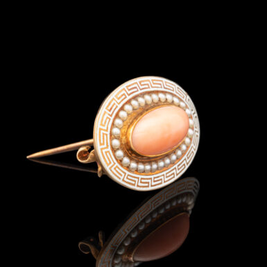 Antique 14K Coral And Pearl Brooch