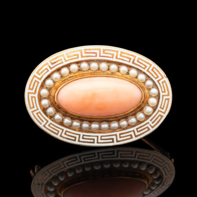 Antique 14K Coral And Pearl Brooch